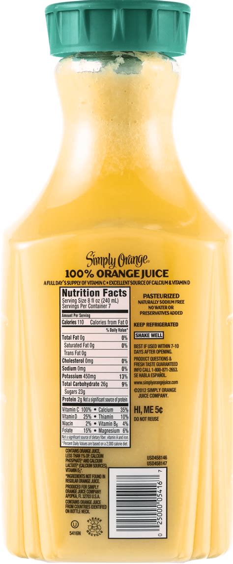 Orange Juice Nutrition Facts Simply Blog Dandk