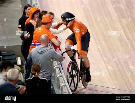 Netherlands Harrie Lavreysen Right Celebrates After Winning Gold In
