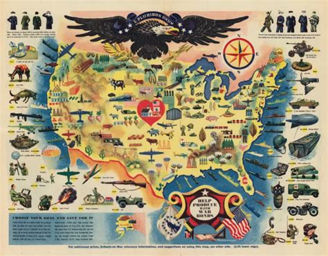 Historical Map Pictorial Military Wwii War Bonds Poster History Wall