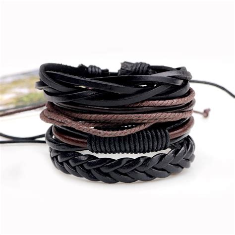I used the same technique for both bracelets, and as you can see, they look totally different! 4PCS/PACK Punk Style Bracelet Handmade DIY PU Leather Bracelet Men Bracelets Fashion Jewelry ...