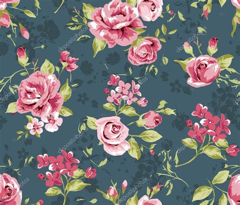 Classic Wallpaper Seamless Vintage Flower Pattern On Navy Background