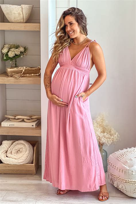 Rose V Neck Maternity Maxi Dress With Pockets Saved By The Dress Saved By The Dress