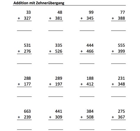 Ihr geht einfach der gedanke an ein eigenes pferd nicht aus dem kopf. 20 Arbeitsblätter Addition mit Zehnerübergang | Mathefritz