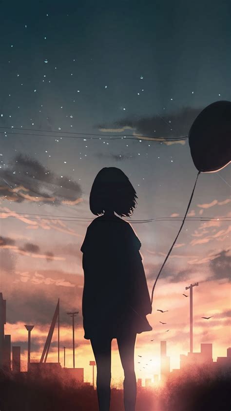 Alone Anime Girl Holding Balloon Wallpaper