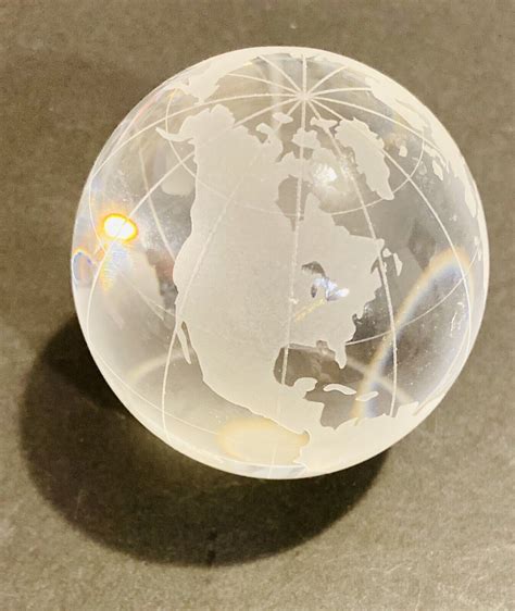 Vintage World Globe Earth Paperweight Etched Frosted Crystal Glass Ebay