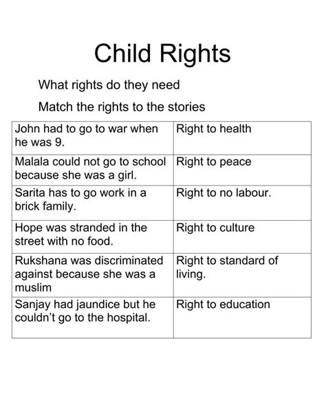 Child Rights Worksheet Live Worksheets