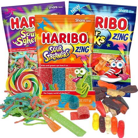 Haribo Extreme Sour Candies Assortment Sour Streamers Sghetti And