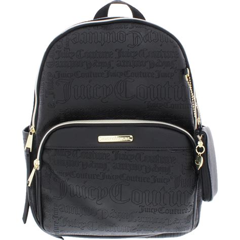 Juicy Couture Womens Word Play Black Faux Leather Logo Backpack Medium