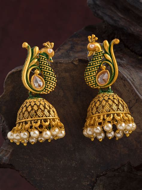 Buy E2O Gold Plated Peacock Shaped Jhumkas Earrings For Women