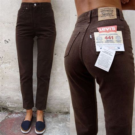 Levis 441 Women Jeans In Denim Brown White Tab Zip Fly 5 Pockets