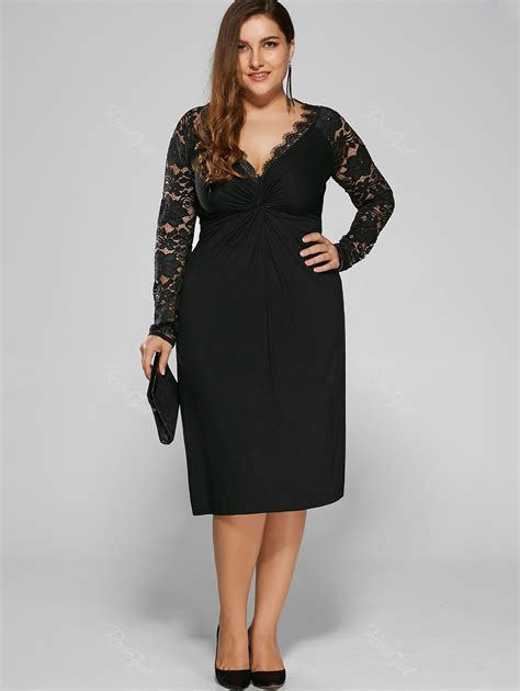 29 Off Plus Size Twist Front Lace Insert Fitted Dress Rosegal