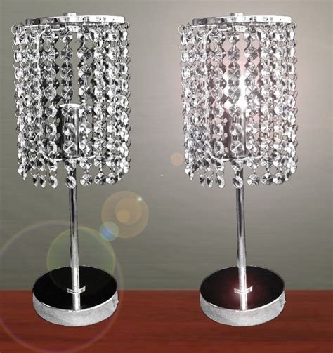 Table Lamp Chrome Metal Base And Stand Acrylic Crystal Chain Set Of 2