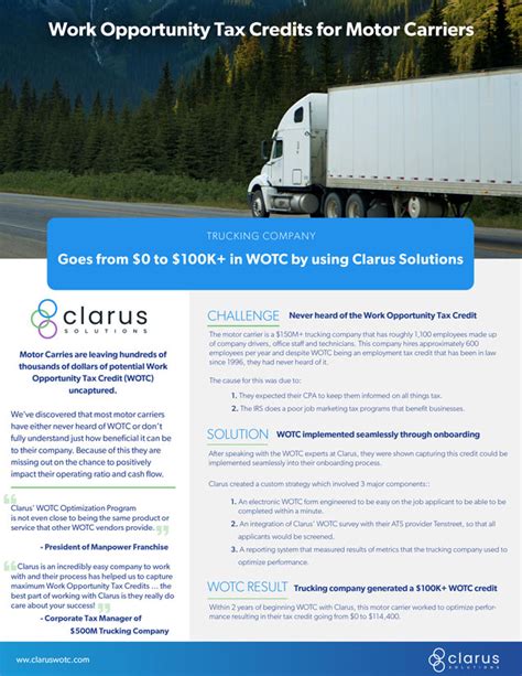 Wotc Trucking Industry Case Study Clarus Solutions
