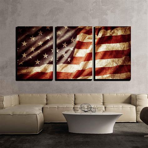 closeup grunge american flag x3 panels american flag wall decor flag wall decor canvas art