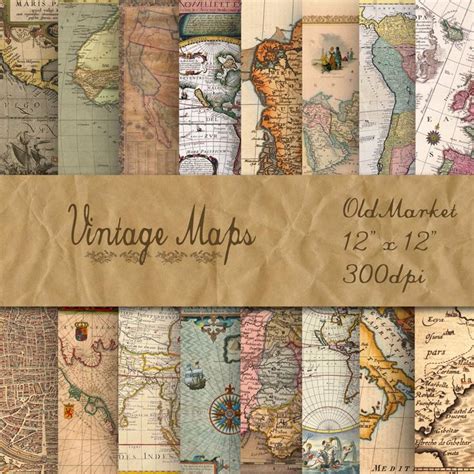 Old Vintage Maps Digital Paper Digital Paper Pack 16 Designs 12in
