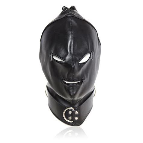 sex zipper mask hood fake leather pvc face restraint con los ojos vendados fetish head arneses