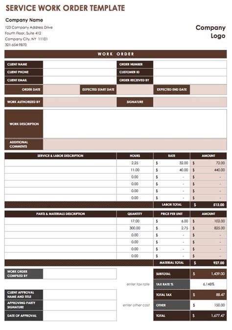 Work Order Template Mt Home Arts