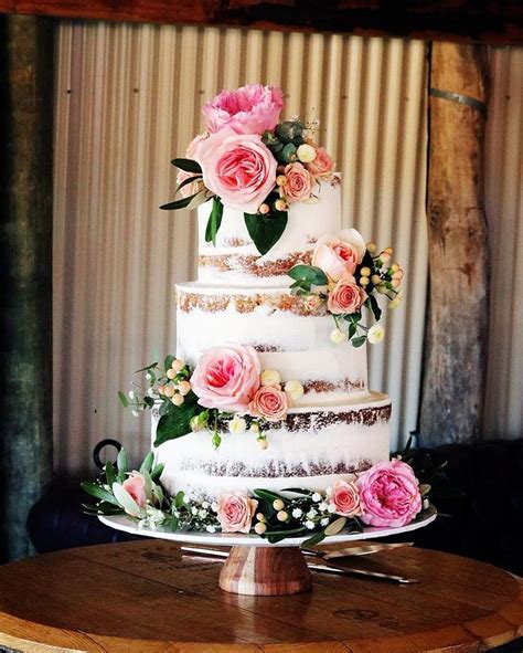 This Rustic Three Tier Naked Wedding Cake With Flowers Will Wow You