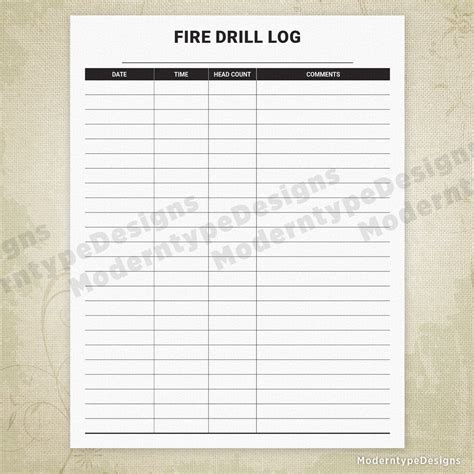 Fire Drill Log Printable For Any Building Moderntype Designs