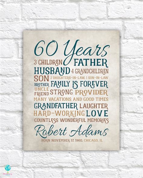 Birthday T For Dad 60th Birthday 60 Year Old Dad Father Etsy
