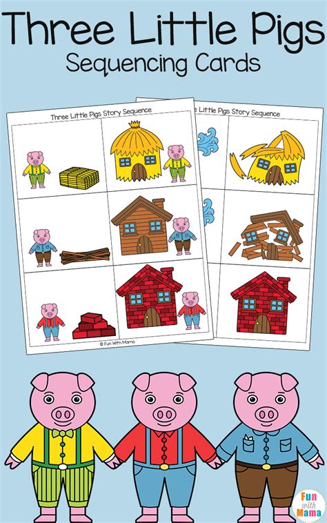 Sequencing activities to teach young children how to sequence. Three Little Pigs Sequencing Cards - Fun with Mama