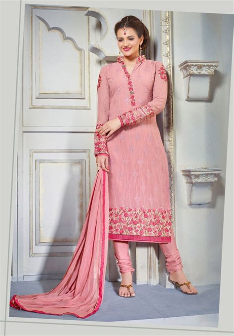 Pink Georgette Churidar Suit 65562 Oriental Fashion Party Wear Salwar Kameez Online Shopping