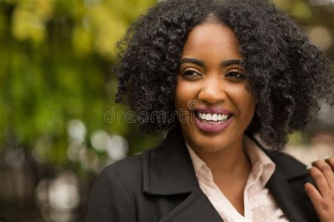 Beautiful Confident African American Woman Smiling Outside Stock Photo