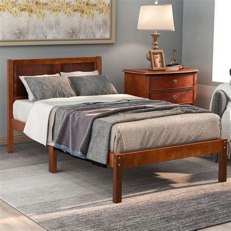 Veryke Classic Solid Wood Platform Beds With Headboard Twin Size Bed
