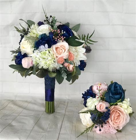 Order silk wedding flowers online. Navy Wedding bouquet,Blush Bridal bouquet,Navy blue ...