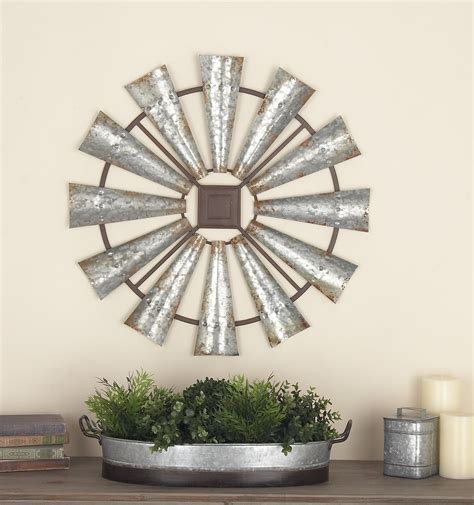Decmode Indooroutdoor Large Brown And Silver Metal Decorative Windmill