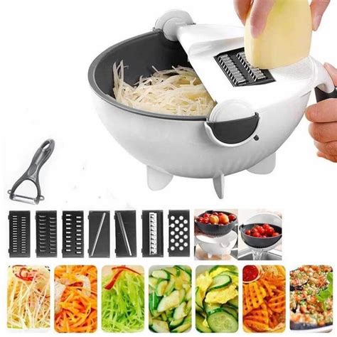 Multifunctional 9 In 1 Vegetable Cutter With Drain Basket Magic Rotate