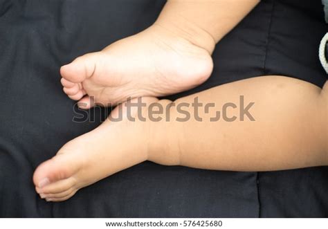 Baby Foot On Blue Blanket Close Stock Photo Edit Now 576425680