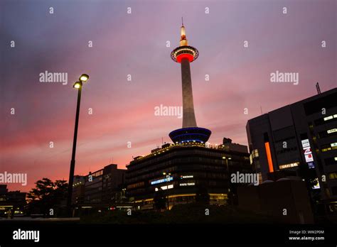 Kyoto Tower And Downtown District At Dusk Stock Photo Alamy
