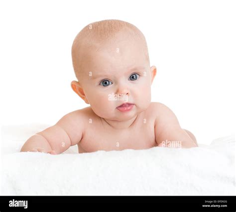 Cute Baby Lying On White Towel Stock Photo Alamy