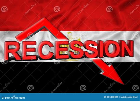 Economic Crisis In Egypt Flag Of The Egypt Red Arrow Down And The Inscription Recession