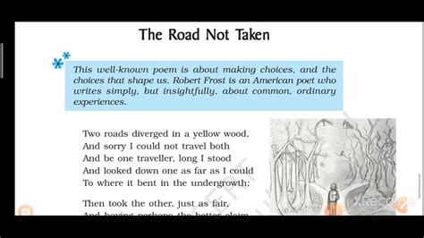 Class 9 English Poem 1 The Road Not Taken Poem Explanation Only In
