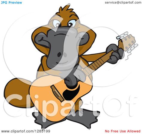 Clipart Of A Cartoon Happy Platypus Playing An Acoustic