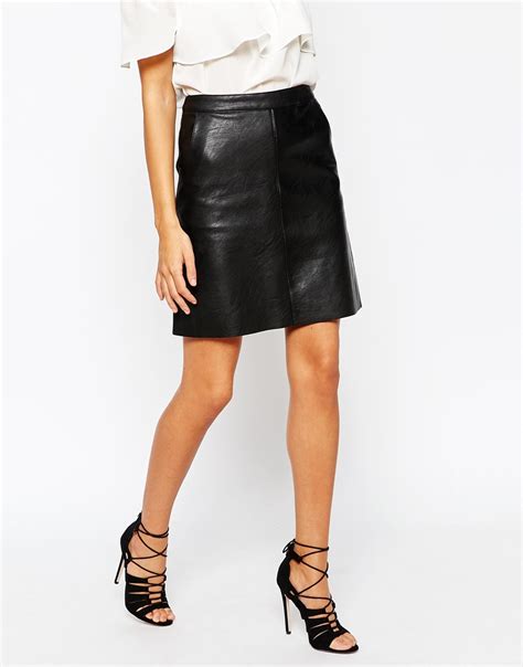 Lyst Warehouse Faux Leather A Line Skirt Black In Black