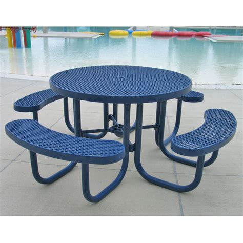 Outdoor Premier Polysteel Champion 78 In Round Commercial Picnic Table With Attached Seats