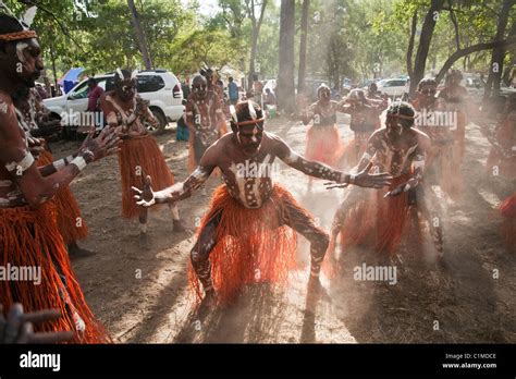 Aurukun Tanzgruppe Beim Laura Aboriginal Dance Festival Laura Queensland Australien