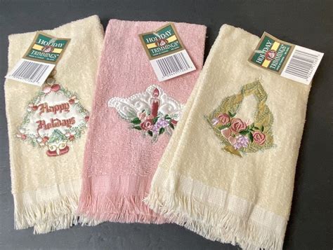 Nwt 3 Vintage Fingertip Towel Christmas Holiday Trimmings Royal Terry