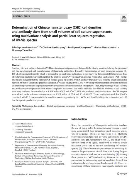 Pdf Determination Of Chinese Hamster Ovary Cho Cell Densities And
