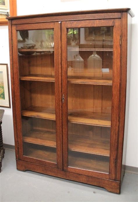 Antique Oak Bookcase With Glass Doors House Elements Design