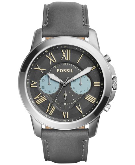 Lyst Fossil Mens Chronograph Grant Gray Leather Strap Watch 44mm