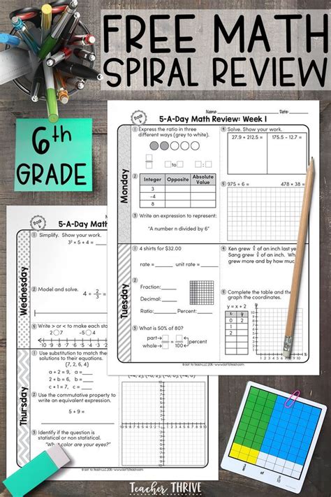 Free Math Spiral Review For 6th Grade This 6th Grade Resource Is