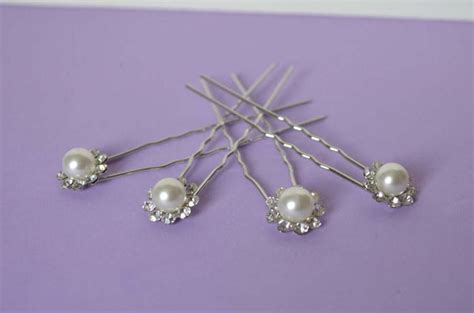 Wedding Bridal Hair Pins Pearl Flower Shape With Crystal Rhinestones Set Of Elegant Hair Pins