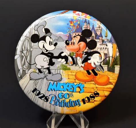 Vintage Disney Mickey Mouse 60th Birthday 1988 Large Pinback Button