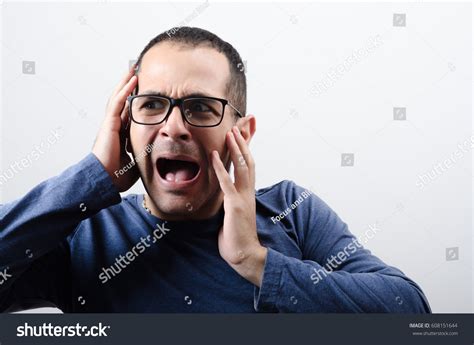 Man Screaming Fear Frightened Facial Expression Stock Photo 608151644