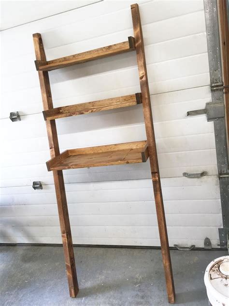 Rope hanging shelf, wooden ladder shelf, storage shelf, bathroom storage, rustic shelf, over the toilet storage, bathroom towel rack, white. Over the Toilet Storage - Leaning Bathroom Ladder | Ana White