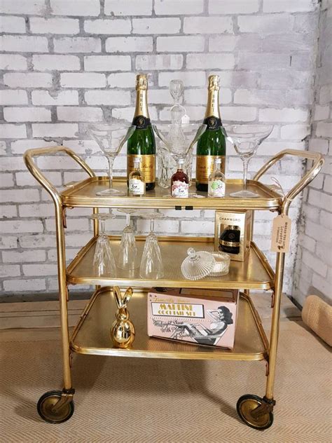 Gorgeous Gold 1960s Bar Cart Vintage Drinks Trolley In Bearsden